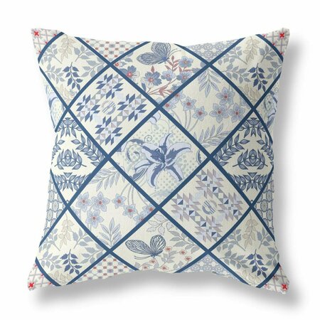 HOMEROOTS 16 in. White Patch Indoor & Outdoor Throw Pillow Cream & Navy Blue 414011